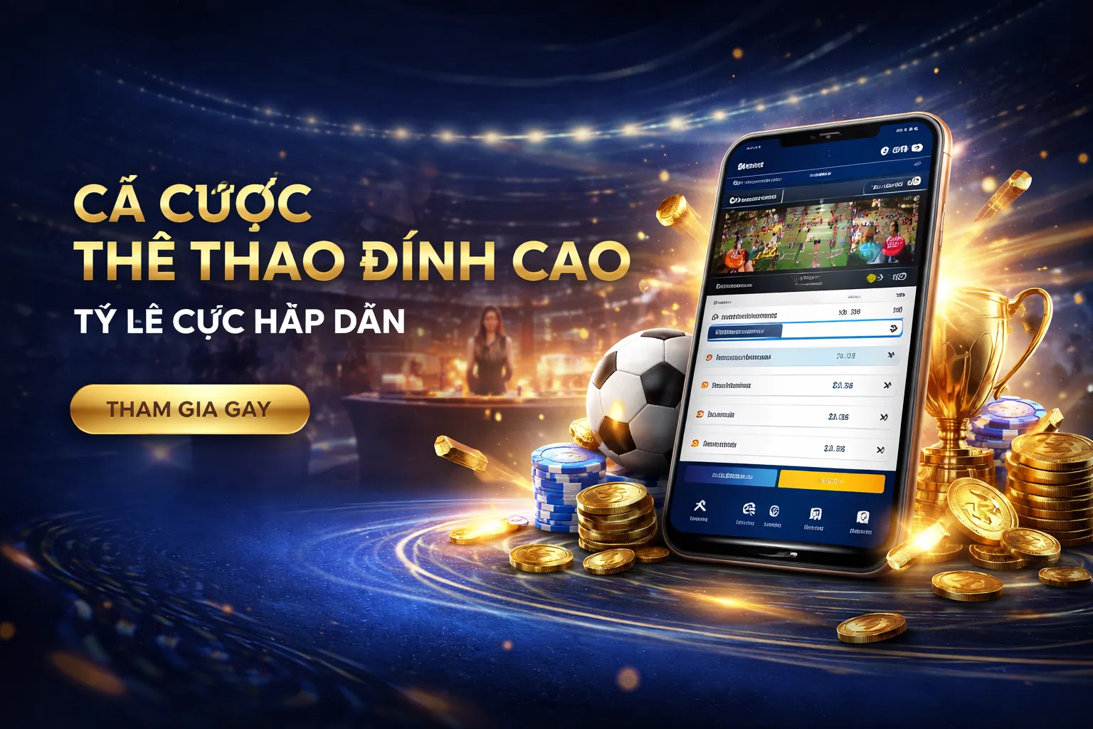 Sân vận động với ánh đèn rực rỡ và biểu tượng 88 xx, thể hiện không khí cá cược thể thao sôi động